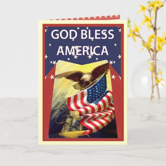 神はアメリカ、旗および白頭鷲を賛美します カード (黄色い花)