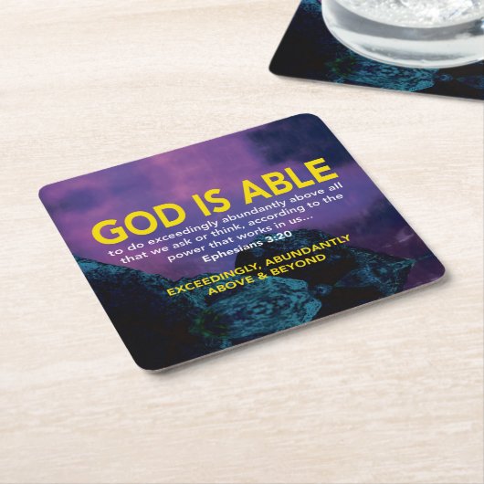 神はエペソ3:20感動的聖なる書物、 経典 スクエアペーパーコースター (アングル)