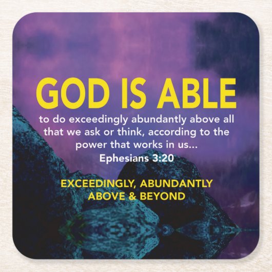 神はエペソ3:20感動的聖なる書物、 経典 スクエアペーパーコースター (正面)