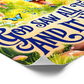 神はキリスト教の子供部屋ウォールアートを持っていたすべてのものを見た ポスター (角)