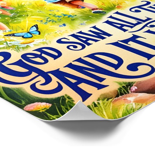 神はキリスト教の子供部屋ウォールアートを持っていたすべてのものを見た ポスター (角)