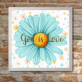 神はラブブルーカラフルサンフラワーバイブル引用文 ポスター