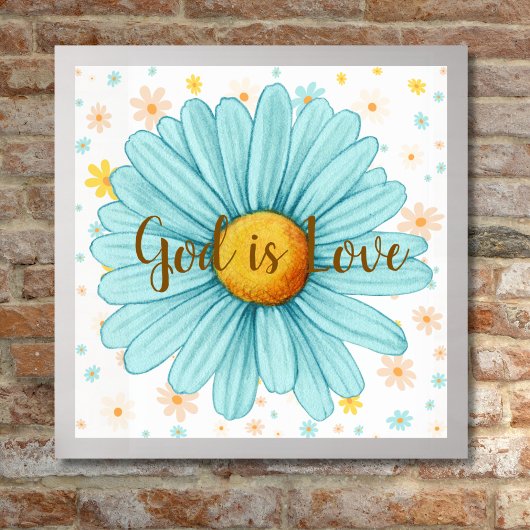 神はラブブルーカラフルサンフラワーバイブル引用文 ポスター