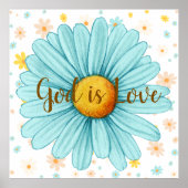 神はラブブルーカラフルサンフラワーバイブル引用文 ポスター (正面)