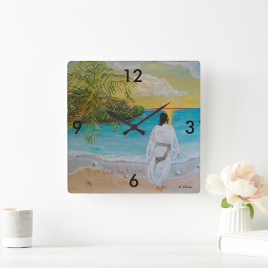 神は世界の時計を非常に愛していた スクエア壁時計 (ホーム)