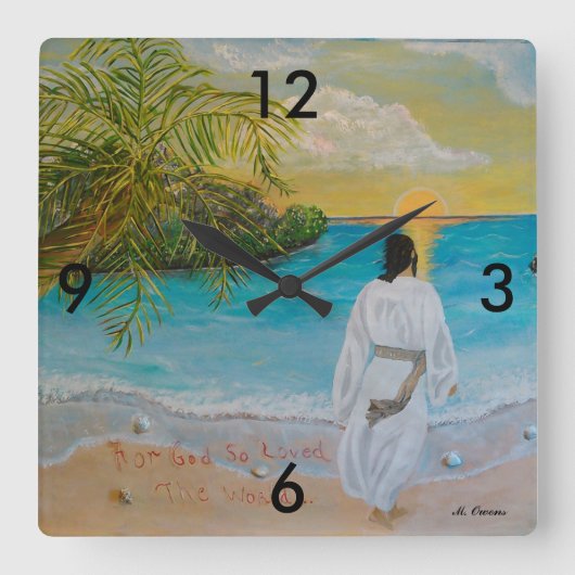 神は世界の時計を非常に愛していた スクエア壁時計 (正面)