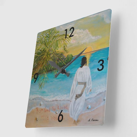 神は世界の時計を非常に愛していた スクエア壁時計 (傾斜)