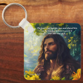 神は人を庭に置き、神と創造の聖句 キーホルダー (正面)