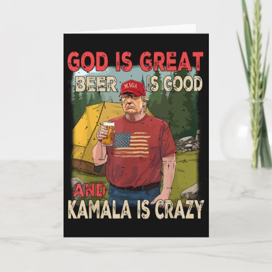 神は偉大なり ビールは美味い カマラはクレイジーで面白い トランプ カード (正面)