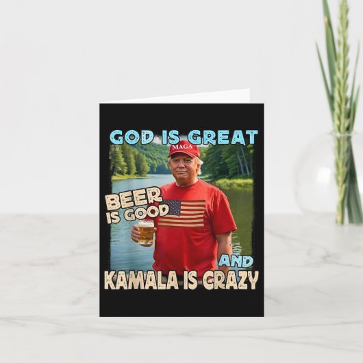 神は偉大、ビールは良い、カマラはクレイジーに楽しい カード (正面)