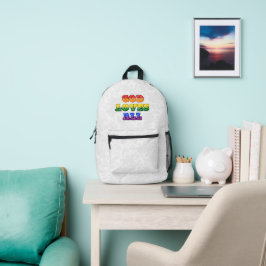 "神は全ての人を愛している" ゲイ/LGBTQIA+/クィアのクリスチャンのプライド プリントバックパック