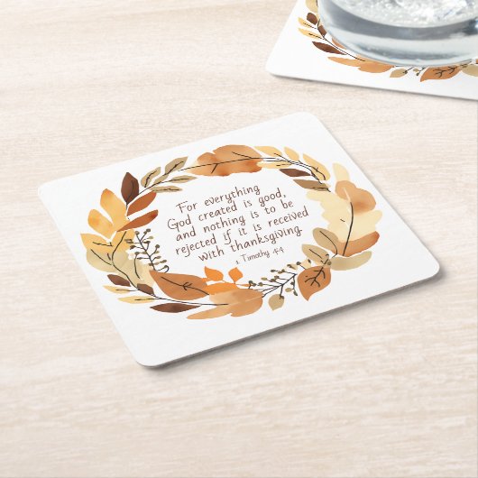 神は善を造られた | 感謝祭リース | ナチュラル スクエアペーパーコースター (アングル)