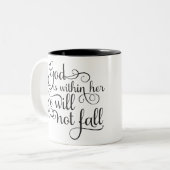 神は彼女の内にあり、彼女は秋しない ツートーンマグカップ (正面左)