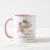 神は彼女の内にあり、彼女は秋しない – 聖書の聖句 マグカップ (左)