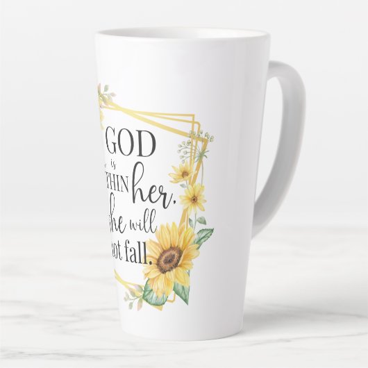 神は彼女の内にいる – 詩篇46:5ひまわりクリスチャン カフェラテマグ (右アングル)