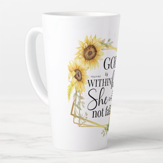神は彼女の内にいる – 詩篇46:5ひまわりクリスチャン カフェラテマグ (左アングル)