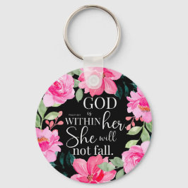 神は彼女の内にいる – 詩篇46:5ピンクのフローラ キーホルダー