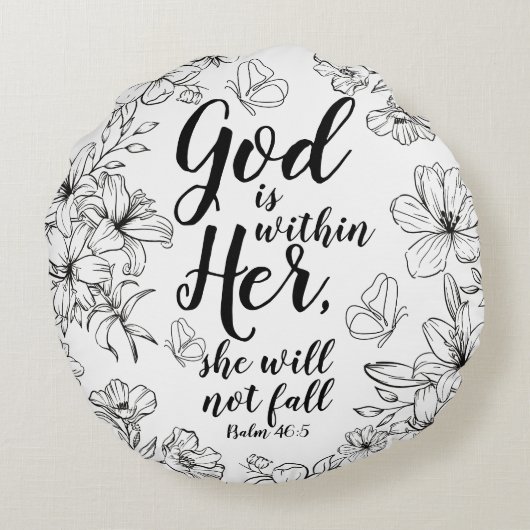 神は彼女の装飾用クッションの中に感動的ある ラウンドクッション (裏面)