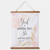 神は彼女の詩篇46:5ピンクの植物学の中にある 吊り下げ型タペストリー (正面)
