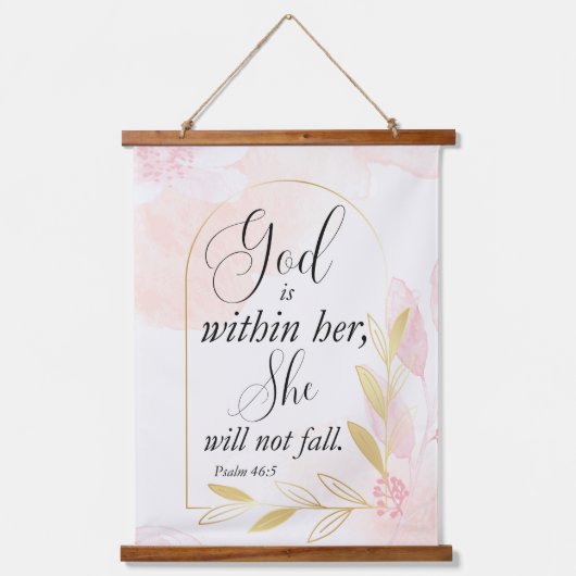 神は彼女の詩篇46:5ピンクの植物学の中にある 吊り下げ型タペストリー (正面)