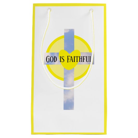 神は忠実な十字架の癒し聖書の聖句イエロー スモールペーパーバッグ (正面)