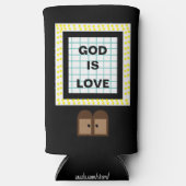 「神は愛なり。」 おもしろい引用文。マーキー記号 スリム缶クーラー (正面)
