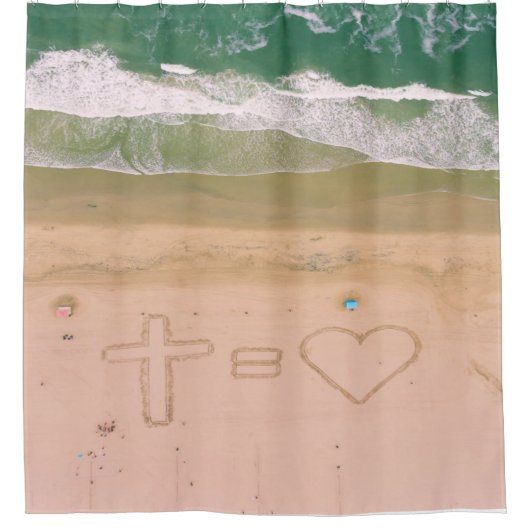神は愛に等しく、イエスは愛であり、ビーチ海は十字架 シャワーカーテン (正面)