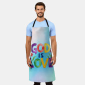 神は愛のバイブルカラフル引用文 エプロン (着用した状態)
