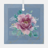 神は愛のバイブル聖句ブルークリスチャンであるフローラ ガラスオーナメント (正面)