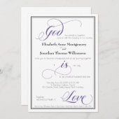 神は愛の優雅な紫の結婚式招待状 招待状 (正面/裏面)