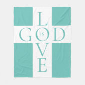 神は愛の引用文クリスチャンアクアブルーと白 フリースブランケット (正面)