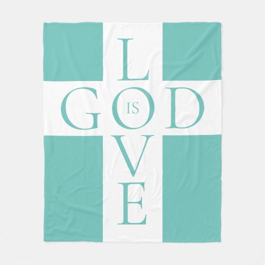 神は愛の引用文クリスチャンアクアブルーと白 フリースブランケット (正面)
