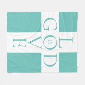 神は愛の引用文クリスチャンアクアブルーと白 フリースブランケット (正面(横))