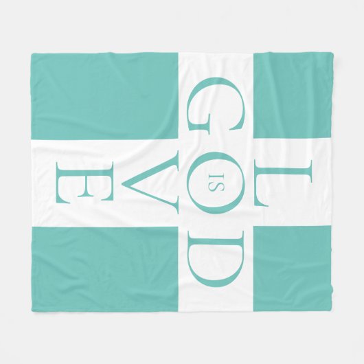 神は愛の引用文クリスチャンアクアブルーと白 フリースブランケット (正面(横))