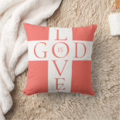 神は愛の引用文クリスチャンコーラルピンクと白 クッション (ブランケット)