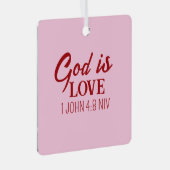 神は愛の聖書聖句キリスト教の信仰ピンク メタルオーナメント (正面右)