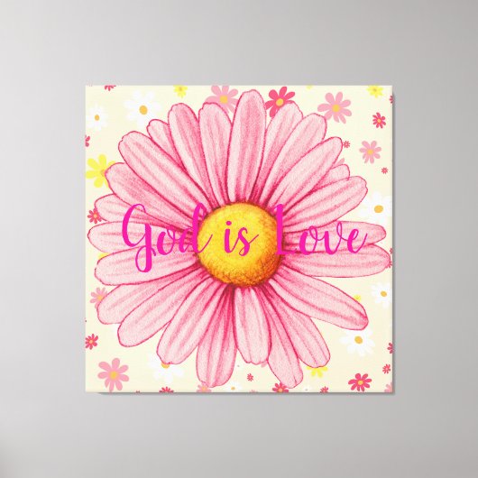 神は愛ひまわりカラフルのバイブル引用文 キャンバスプリント (正面)