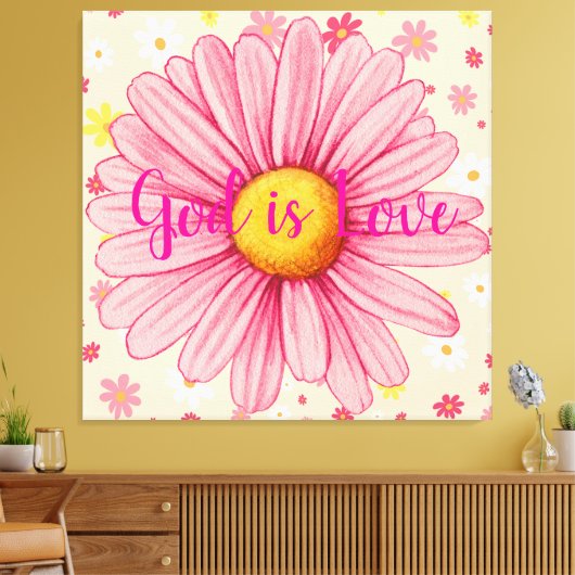 神は愛ひまわりカラフルのバイブル引用文 キャンバスプリント (インサイチュ (リビング))