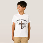 神は我々の準備金、険しい十字架と米国の輪郭を祝福 Tシャツ (正面フル)