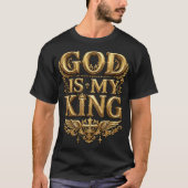 神は我が王 - 壮麗なゴールドのクリスチャンクロス Tシャツ (正面)