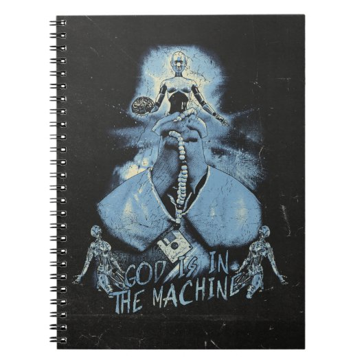 神は機械の中にある – テクノ – ディストピアデザイン ノートブック (正面)