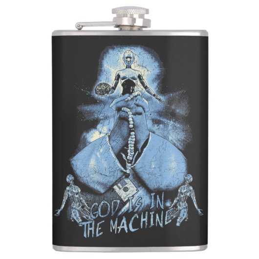神は機械の中にある – テクノ – ディストピアデザイン フラスク (正面)