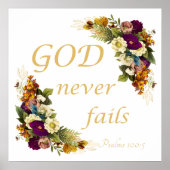 神は決して失敗しない – 女性のキリスト教信仰の聖書 ポスター (正面)