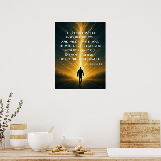 神は申命記の前に行く31:8クリスチャン ポスター (キッチン)