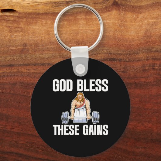 神は祝福これらのゲイン筋肉ボディビル------- キーホルダー (正面)