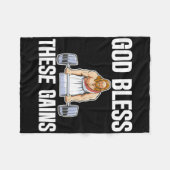 神は祝福これらのゲイン筋肉ボディビル------- フリースブランケット (正面(横))