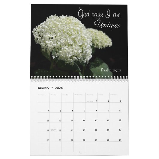 神は私が白いフローラカレンダーだと言う カレンダー (1月 2026)