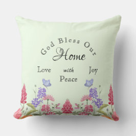 神は私たちのホームグリーンワイルドフラワーファミリー名を祝福 クッション