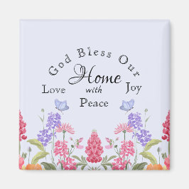 神は私たちのホームブルーフローラ野花を祝福 マグネット