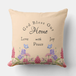 神は私たちのホームベージュワイルドフラワーファミリー名を祝福 クッション